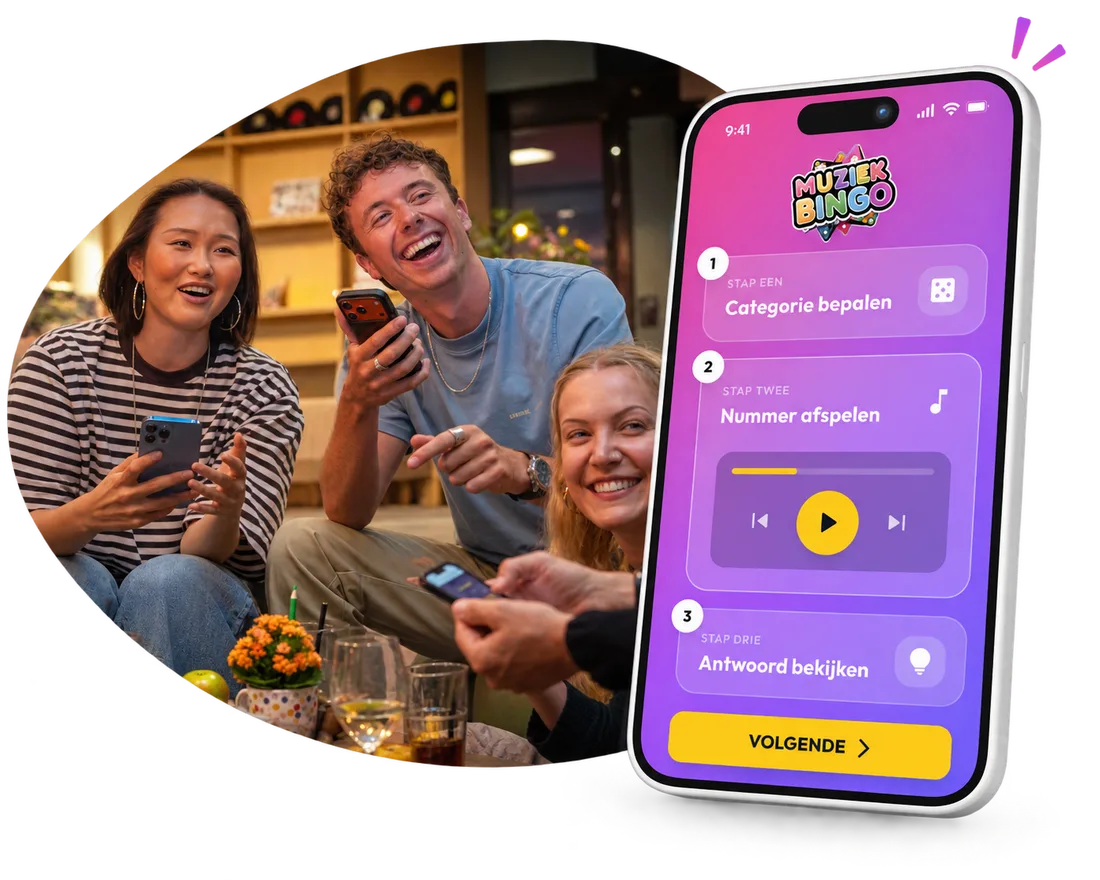 Samen muziekbingo spelen met een kaart op je telefoon