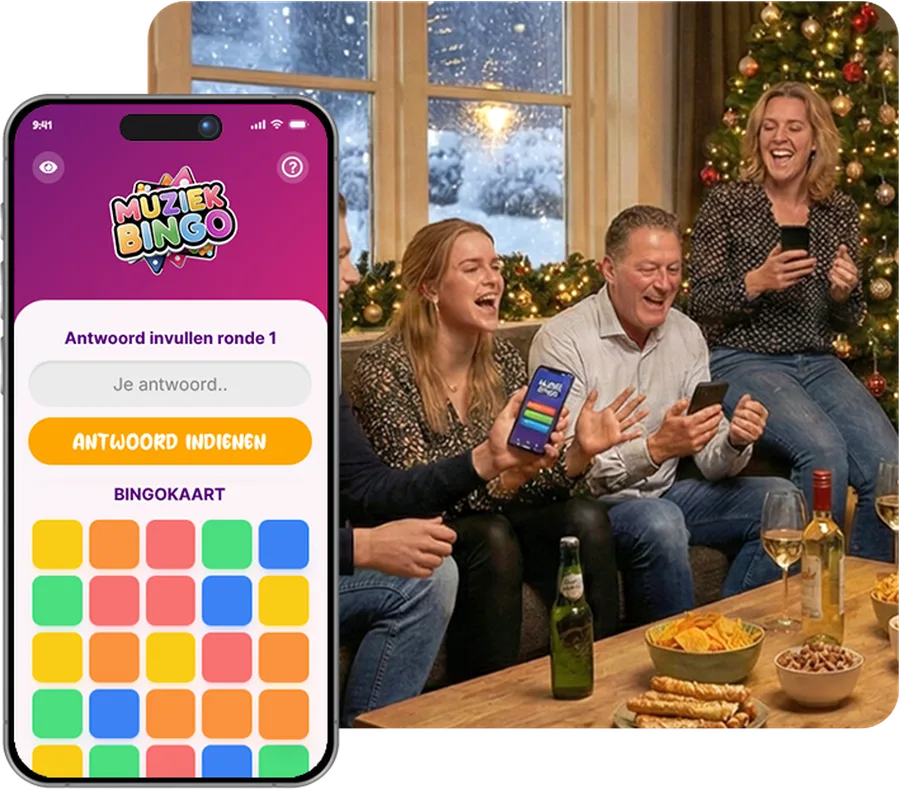 Collega's spelen muziekbingo tijdens een bedrijfsborrel