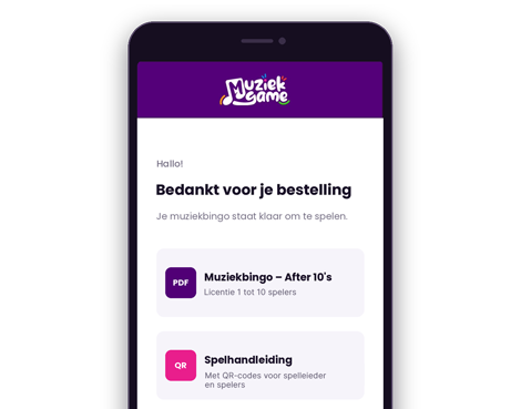 Bestelbevestiging van de muziekbingo in de mail