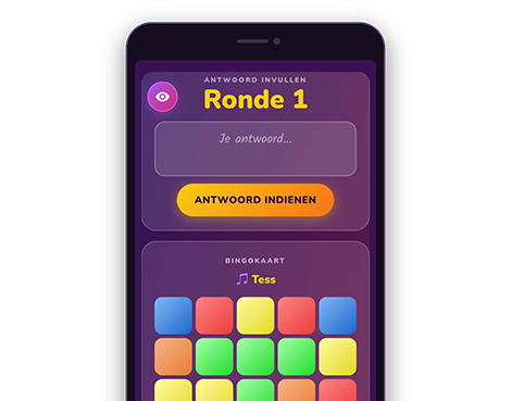 Antwoord invullen en bingokaart op de telefoon